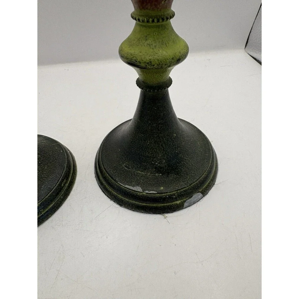 Pier 1  Set Of 2 Candlestick Stacked Multi Color Metal Boho 11” Tall